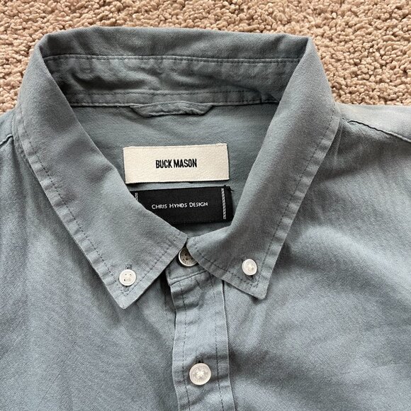 Buck Mason Shirt Mens L Gray Blue Embroidered Octopus Beaded Art Chris Hynds - Picture 6 of 13